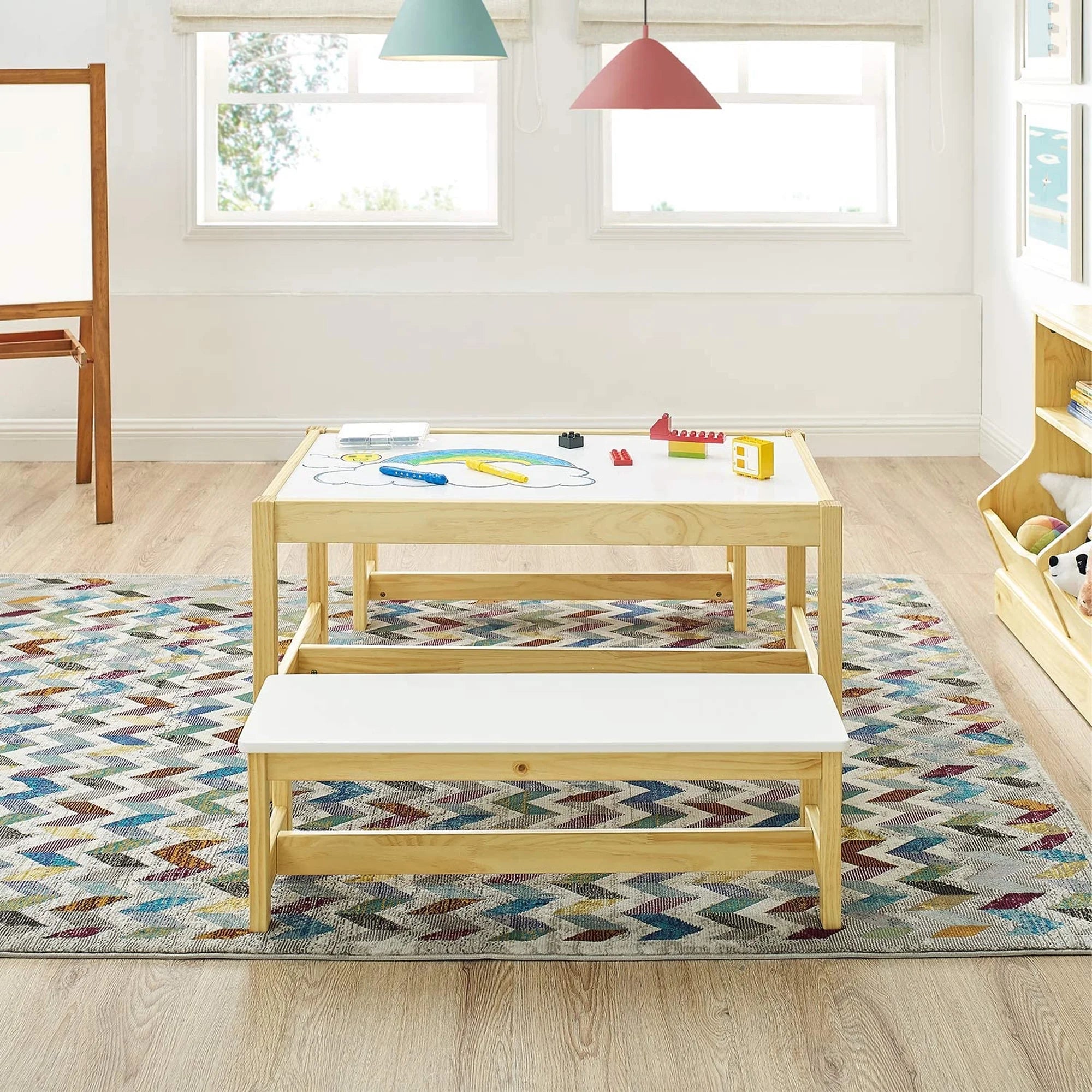 3 in 1 Kids Toddlers Play Table and Bench Chair Set